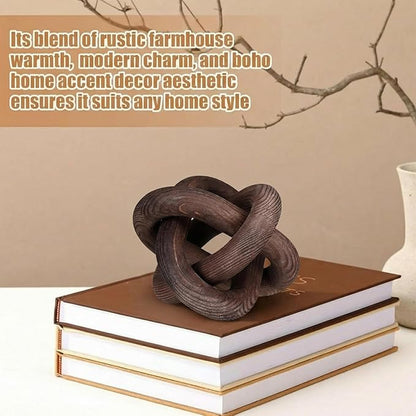 3 Link Wood Knot Decor Rustic Home Décor Accents Hand Carved Coffee Table Decoration, Boho Chain Link Decoration, Modern Shelf, Rustic Objects for Home Living Room Bedroom(Black Walnut)