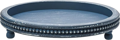 Handmade 12 Inch Decorative Tray, Small Beaded Tray Coffee Table Decor, Blue Decorative Display Risers for Coffee Table, Dining Room Entryway and Living Room