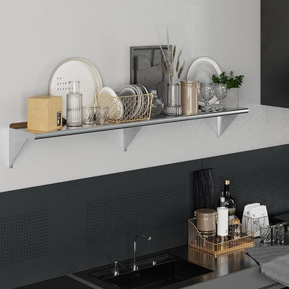 AmGood 12" X 72" Stainless Steel Wall Shelf | NSF | Metal Shelving | Garage, Laundry, Storage, Utility Room | Restaurant, Commercial Kitchen