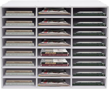 Mail Sorter Organizer, 24 Compartments Mailbox for Classroom, Desktop File Organizer with Adjustable Shelves, for Office Home Classroom, White