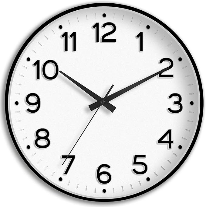 Roymnie Wall Clock 10 Inch Silent Wall Clocks Battery Operated-Modern Non Ticking Analog Clock Decorative for Kitchen Bedroom Office (Black)