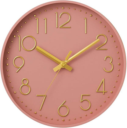 DAXSMY Wall Clock - 10 Inch Silent Non-Ticking Modern 3D Wall Clocks Battery Operated - Decorative Clock for Kitchen, Home Office, Bathroom, Bedroom(Pink)