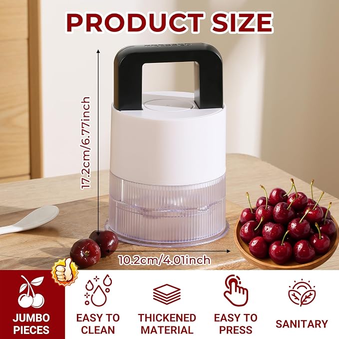 Cherry Pitter Tool 7-in-1 with 1.5" Extra Large Slots, Olive Pit Remover | Cherry Pitter for Jumbo Cherries & Olives, Transparent Container, Safely Safe, Anti-Splash, 7-Slot Cherry Pitter Tool