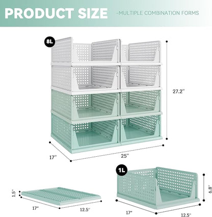 Pinkpum Green Boy Closet Organizers and Storage Stackable Plastic Drawer Basket for Clothing Stackable Storage Bins Shelf Storage Container for Rv Closet Wardrobe Bedroom Bathroom Playroom Man 8 Pack