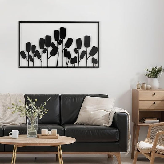 SIGNLEADER Metal Wall Decor Floral Botanical Minimalist Modern Abstract Wall Sculpture Hangings Home Decoration for Living Room, Bedroom, Bathroom, Kitchen, Outdoor - 24" Black