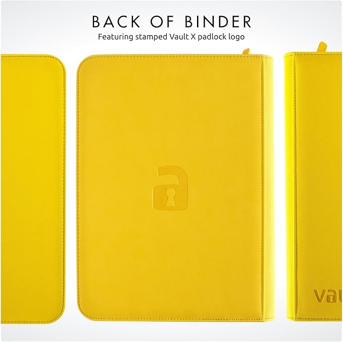 Vault X 9 Pocket Zip Binder, 360 Cards, Exo-Tec Material, 20 Side-Loading Pages (Yellow)
