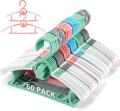 Baby Hangers for Closet Adjustable, Extendable & Stackable Kids Hangers, 11~14inch Non-Slip Plastic Kid Hangeres, Toddler Hangeres for Infant Baby Toddler Children Nursery Teen, Mix Colors, 60PACK