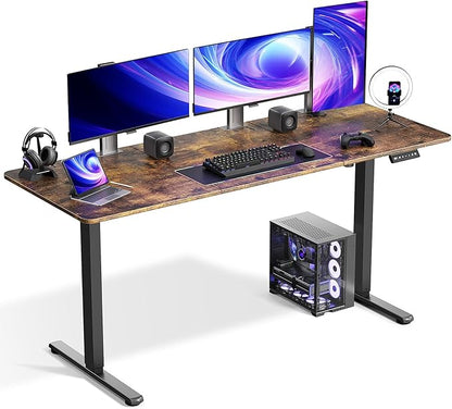 Electric Standing Desk Adjustable Height 63 x 24 Inch, Large Sit Stand Desk, Stand up Desk for Home Office, Computer Workstation (Spliced Desktop,Brown)