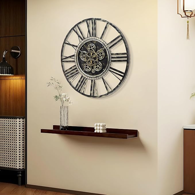 LEIKE Moving Gear Large Wall Clock 30inch/76cm Bronze, Decorative Wall Clocks for Living Room, Unique Farmhouse Steampunk Metal Wall Clock Decor, Office Wall Clocks