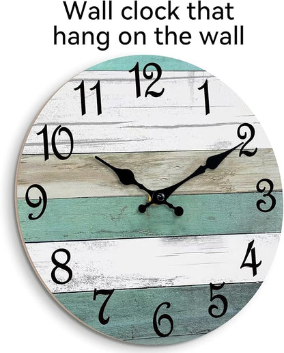 CHYLIN Wall Clock,14 Inch Wall Clocks Battery Operated Silent Non Ticking, Teal Turquoise Rustic Clock Decorative for Kitchen Bathroom Bedroom Living Room(Bronze White)