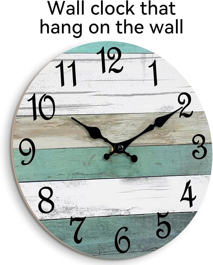 CHYLIN Wall Clock,10 Inch Silent Non Ticking Wall Clocks Battery Operated, Teal Turquoise Rustic Clock Decorative for Kitchen Bathroom Bedroom Living Room(Bronze White)