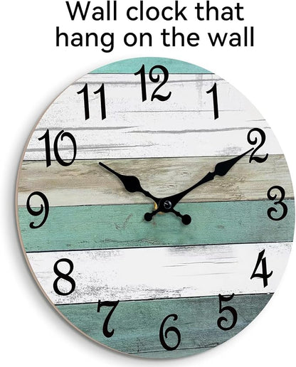 CHYLIN Wall Clock,10 Inch Silent Non Ticking Wall Clocks Battery Operated, Teal Turquoise Rustic Clock Decorative for Kitchen Bathroom Bedroom Living Room(Bronze White)