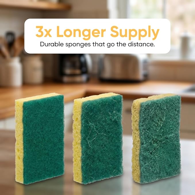 Scrubee Heavy Duty Scrub Sponge with Scouring Pad, Kitchen Dishwashing, Sink, Pot and Frying Pan Cellulose Scrubber Sponge Non Scratch. By Superio… (4.5" 12 Pack)