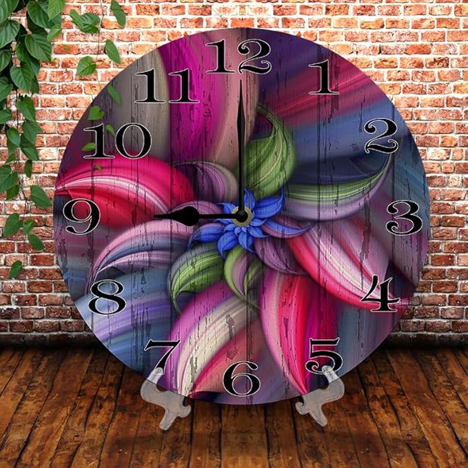 Colorful Flowers Wall Clock 10 Inch Wooden Battery Operated Autumn Forest Maple Leaves Wall Clocks Decorative Indoor,Decorative for Kitchen Bathroom Bedroom
