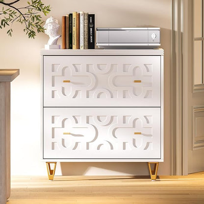 LITTLE TREE 2-Drawer File Cabinet, Under Desk Office Storage Cabinet for Letter Size File Folders with Tabs, Printer Stand, Fitting A4, Modern Home Office Organizer, White