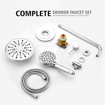 sumerain Shower System with Filtered Handheld Shower for Hard Water, High Pressure 9" Multiple Spray Modes Rainfall Shower Head, Chrome Finish