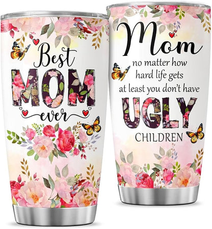 Mom Ugly Children, Funny Coffee Mothers For Tumblers Mama Mother Insulated Day Cups Women Handle, Tumbler 20 Oz With Lid And Straw, Best Mom Ever Gifts