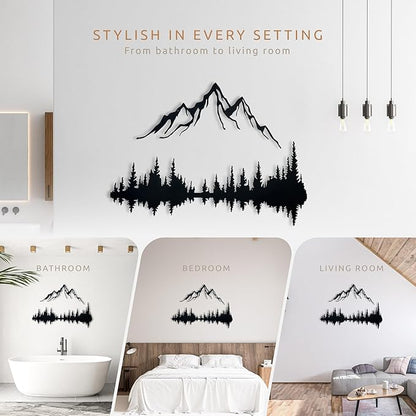 Wita Home Mountain and Forest Metal Wall Art, Wall Mounted Mountain Home Decor, Pine Trees Wall Art for Living Room, Bedroom or Office, Large Outdoor Wall Decor, Nature Christmas Decor (Black, 32x21 inches)