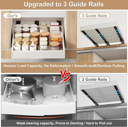 Fokyfok Pull out Cabinet Organizer,Width (18"-25") and Depth (10"-13") Expandable,No Drill Adjustable Slide out Drawers for Pantry,Adhesive Roll out Shelves Short,for upper cabinet,White