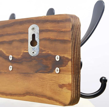 SKOLOO Rustic Wall Mounted Coat Rack: 16" Stud Spacing, Pine Real Wood Plank Wall Coat Rack with 5 Triple Hooks, Farmhouse Coat Hanger Wall Mount for Hanging Backpack Jacket Coat Hat
