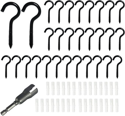 30 Pieces Stainless Steel Screw in Hooks for Hanging,Ceiling Hooks Cup Hook Screw for Hanging Christmas Lights LED Lights Outdoor Christmas Thanksgiving Decorations Indoor(Black,2.56")