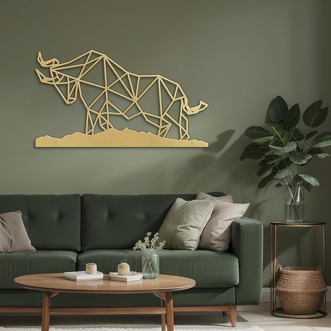 SIGNLEADER Metal Wall Art Decor Rhino Warrior Fighting Modern Abstract Wall Sculpture Hangings Home Decoration for Living Room, Bedroom, Bathroom, Kitchen, Outdoor - 24" Gold