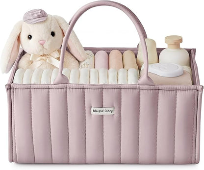 Blissful Diary Baby Diaper Caddy Organizer, Stylish Storage Basket for Newborn Essentials and Diaper Station, Gift for Baby Shower and Registry Must-Have, Mauve Pink | Stylish Storage Basket