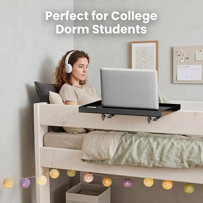 Bedside Shelf Metal, Metal Clip on Bedside Table Shelf for top bunk,Bedside Caddy for College Dorm Room Essentials for Guys(Black)