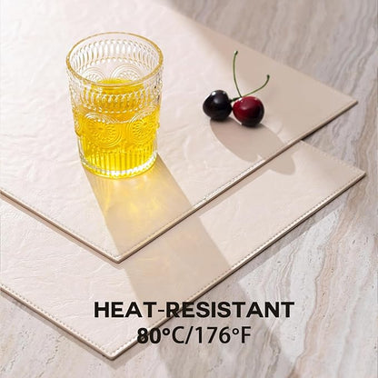 Faux Leather Placemats Set of 6 Vinyl Washable Wipeable Table Mats for Kitchen Dining Table Heat Resistant Waterproof Modern Indoor/Outdoor Placemats Non-Slip Easy Clean Place Mats (Beige)