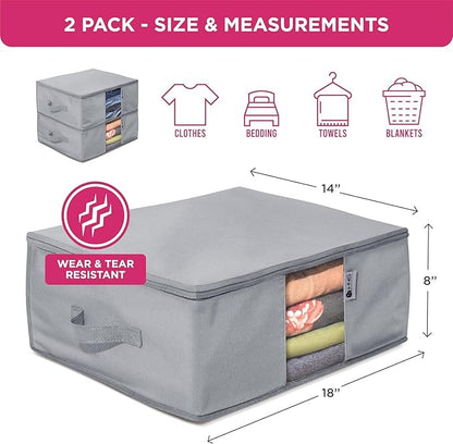 Cedar Clothes Storage Bag Organizer – Protects from Moths, Moisture, Dirt & Dust – Set of 2 Underbed Storage Bags for Clothes, Cashmere Sweaters, Bedding & More - Underbed Storage - Grey