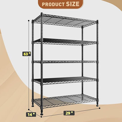 REIBII 5-Tier Wire Shelving Storage Shelves Metal Shelves,1020 LBS Adjustable Heavy Duty Metal Shelving Units and Storage for Garage Pantry Kitchen Bathroom 29" W X 14" D X 63" H