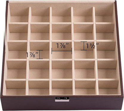 Frebeauty Earring Organizer Classic Jewelry Box 50 Slots Double Layer Jewelry Storage Case with 6 Necklace Hook and Bracelet Pocket(Dark Brown)