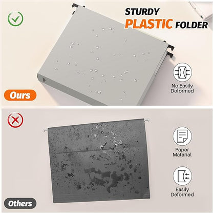 Shutex Extra Capacity Plastic Hanging File Folders,12 Pack Reinforced Expanding Hang Folder Letter Size,Accordian Pocket,Heavy Duty 2 Inch Expansion, Hard Hanging Folder Organizer for Office Home,Grey