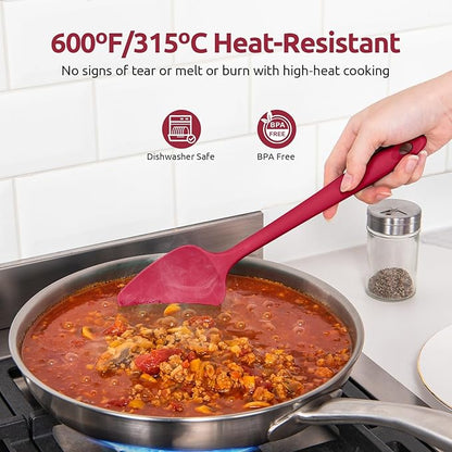 U-Taste 600ºF Heat Resistant Silicone Spatulas: Flexible Food-Grade Silicon Baking Scraper, Kitchen Cooking Mixing Utensils with Upgraded Sturdy Handle Tip for Nonstick Cookware (4-Pc., Red)