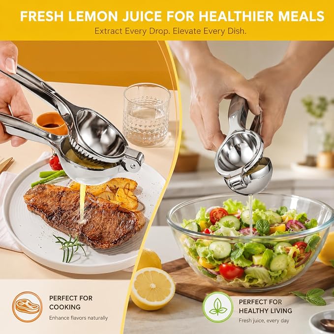 TEZZ Premium Lemon Squeezer, Large Heavy Duty Handhelp Juicer for Lemon, Metal Hand Press Citrus Juicer, Lime Squeezer Bar Tool, Manual Citrus Press | Large bowl ergonomic handle easy handheld press for lemons and limes