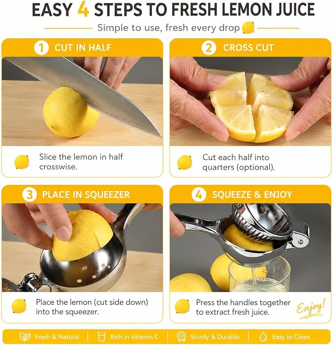 TEZZ Premium Lemon Squeezer, Large Heavy Duty Handhelp Juicer for Lemon, Metal Hand Press Citrus Juicer, Lime Squeezer Bar Tool, Manual Citrus Press | Large bowl ergonomic handle easy handheld press for lemons and limes