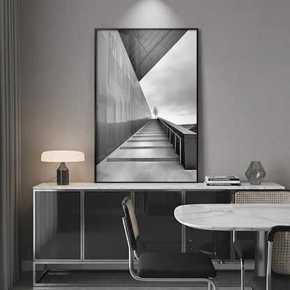 Framed Modern Black and White Wall Art, Contemporary Cityscape Photography Prints Paintings for Walls, Minimalist Geometric Architecture Pictures for Living Room Bedroom Hallway Home Decor 24x36 In