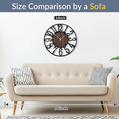 LEIKE 16in Arabic Numeral Wall Clock Battery Operated Black, Silent Non Ticking, Wall Clocks for Living Room Decor, Small Classic for School, Office, Home, Kitchen, Bedroom
