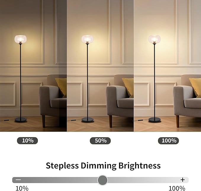 MAYNA Living Room Floor Lamp, Modern Vertical Lamp with Clear Bubble Shade, 67" Tall, Suitable for Bedroom, Study, Office (Includes 2700K Bulb) (Black and Clear)