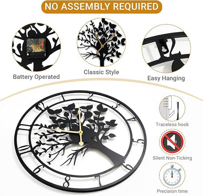 Blorple 30inch/76cm Extra Large Tree of Life Wall Clocks for Living Room Decor,Bedroom,Battery Operated,Metal,Decorative,Analog,Silent,Non Ticking Wall Clock,Room Wall Decor (Tree of Life, 30 inches)