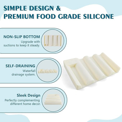 Silicone Soap Dish,Self Draining Soap Holder Perfect for Shower,Bathroom Sink,Kitchen Sink & Travel,Non-Slip Bar Soap Holder Extend Soap Life,Keep Soap Bars Dry & Easy Cleaning Beige-1Pcs