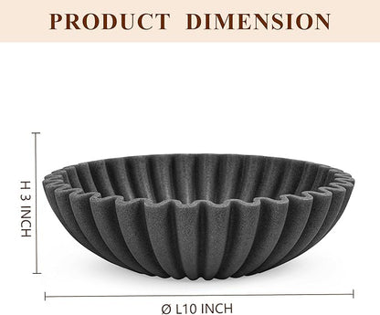 YMXYJM Large Decorative Bowl, Modern Handicraft Bowls for Home Decor, Decorative Fruit Bowl for Kitchen, Ruffle Bowl Decor, Stylish Key bowl for Entry Table, Artificial Stone Black
