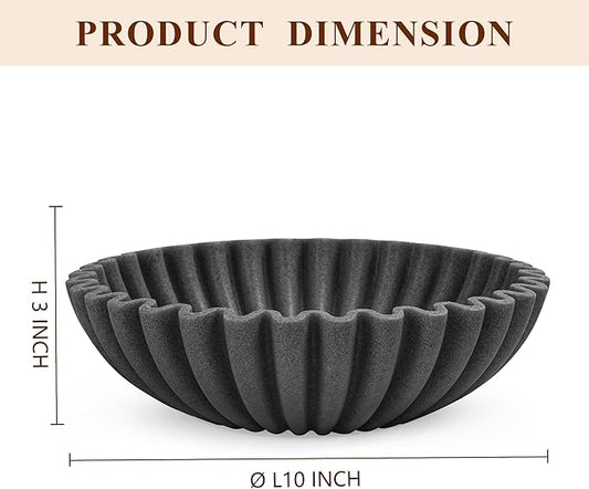 YMXYJM Large Decorative Bowl, Modern Handicraft Bowls for Home Decor, Decorative Fruit Bowl for Kitchen, Ruffle Bowl Decor, Stylish Key bowl for Entry Table, Artificial Stone Black