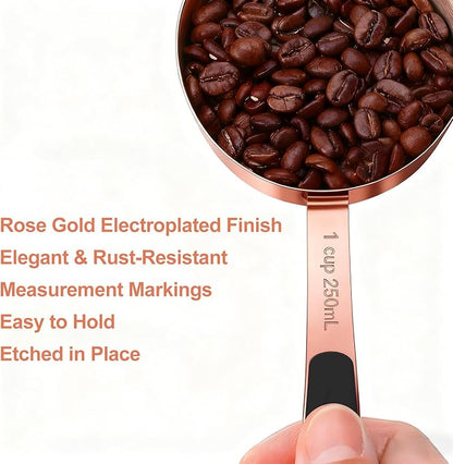 Measuring Cups and Spoons Set, Rose Gold Plated Stainless Steel 10 Piece for Cooking and Baking (5 Cups + 5 Spoons RoseGold)