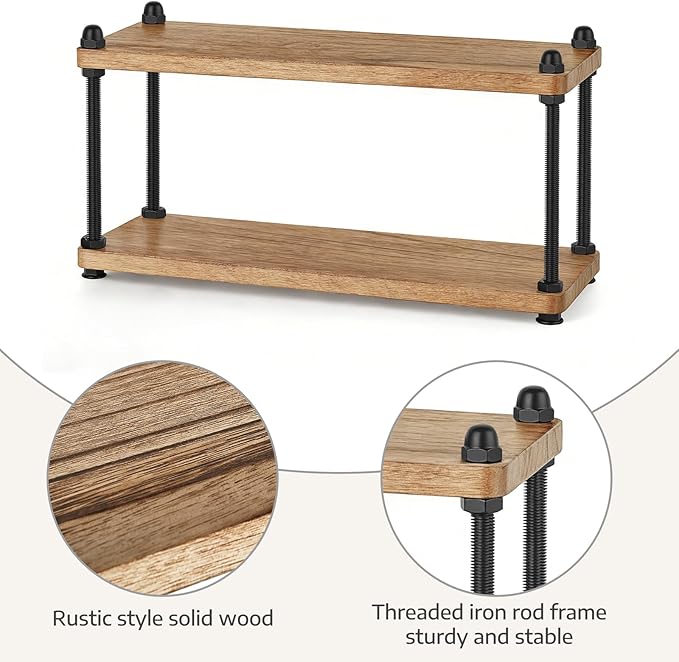 Mkono Coffee Station Organizer Wooden Mug Holder for Countertop Cup and Mug Shelf for Coffee Bar Accessories Rustic Matcha Stand 2 Tier Storage and Display Rack for Tea Cups Kitchen Office