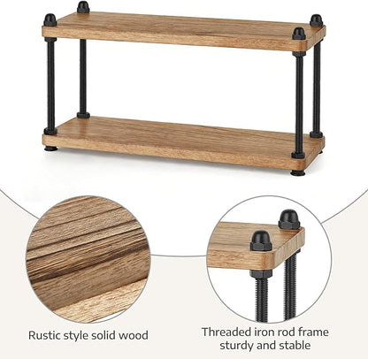 Mkono Coffee Station Organizer Wooden Mug Holder for Countertop Cup and Mug Shelf for Coffee Bar Accessories Rustic Matcha Stand 2 Tier Storage and Display Rack for Tea Cups Kitchen Office