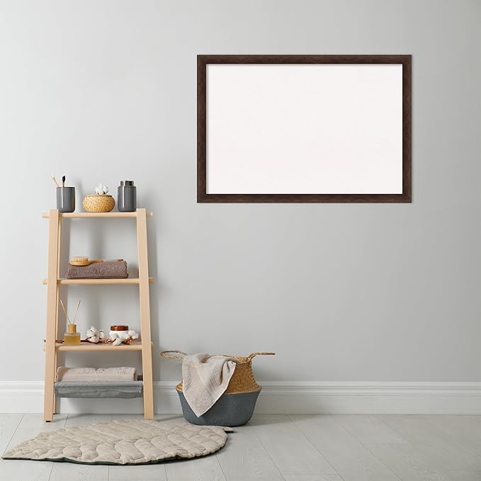 Amanti Art White Cork Board for Wall, 27x39 Vision Board with Brown Wood Frame, Large Corkboard Office Decor for Home Organization, Casual Corkboard Pinboard to display items for home organization
