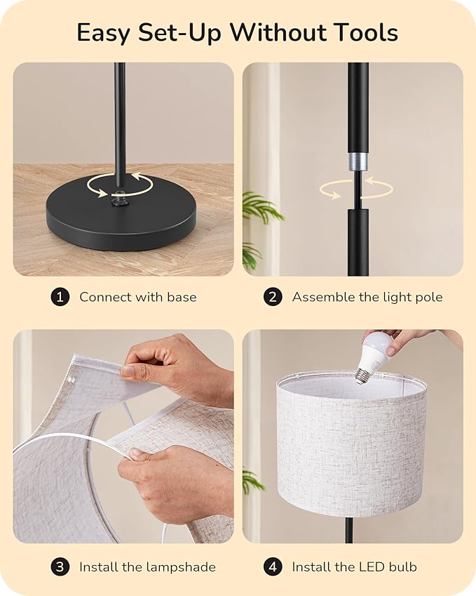 EDISHINE Dual Shades Floor Lamp with Foot Switch, Dimmable Floor Standing Lamp with 9W LED A19 Light Bulb, Remote Custom Color Temperature Pole for Living Room, Bedroom, Office, E26, Black
