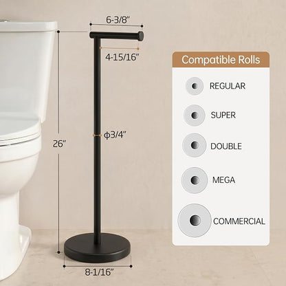 KES Black Toilet Paper Holder Stand with Weighted Base, 26" H (Taller Version) Free Standing Toilet Paper Roll Holder for Bathroom, Rustproof, BPH283S66-BK