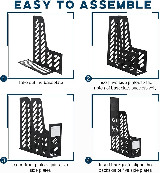 Glenmal 12 Pack Magazine Organizers Binder Organizer for Desk Plastic Vertical File Holder Magazine Racks Desk Accessories for Office, Home, or School (Black)